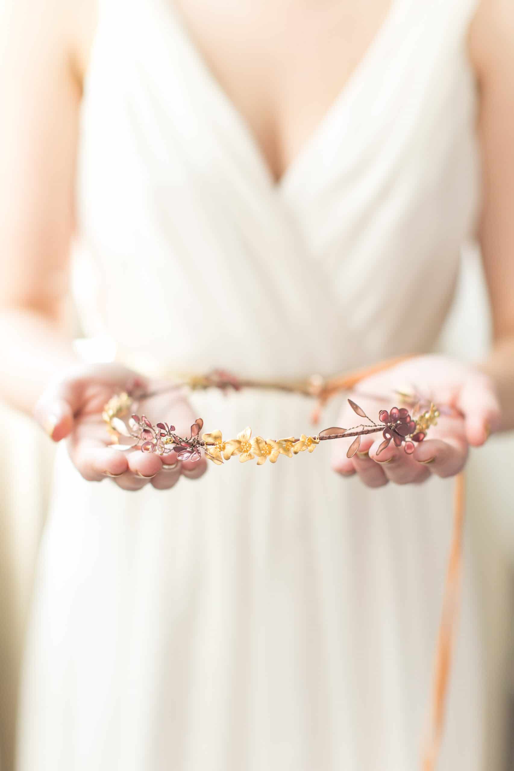 Victoria Millesime - Odette Gold Orchid Bridal Crown - Wedding Accessories